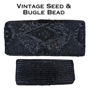 Beaded Clutch Bag Black Seed Bugle Bead Evening Purse Formal Wedding Vintage